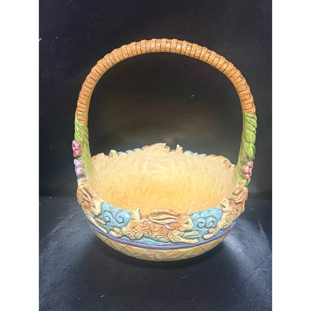 Jim Shore Heartwood Creek Spring Hop Easter Basket 4010470 Yellow Blue Bunny